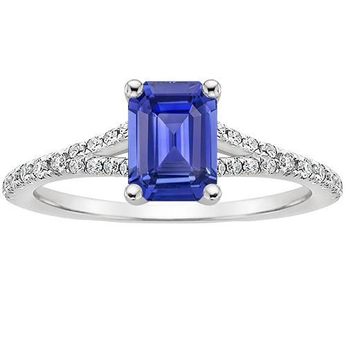 Sri Lankan Sapphire & Diamond 4 Carats Emerald Solitaire Accents Ring - Gemstone Ring-harrychadent.ca