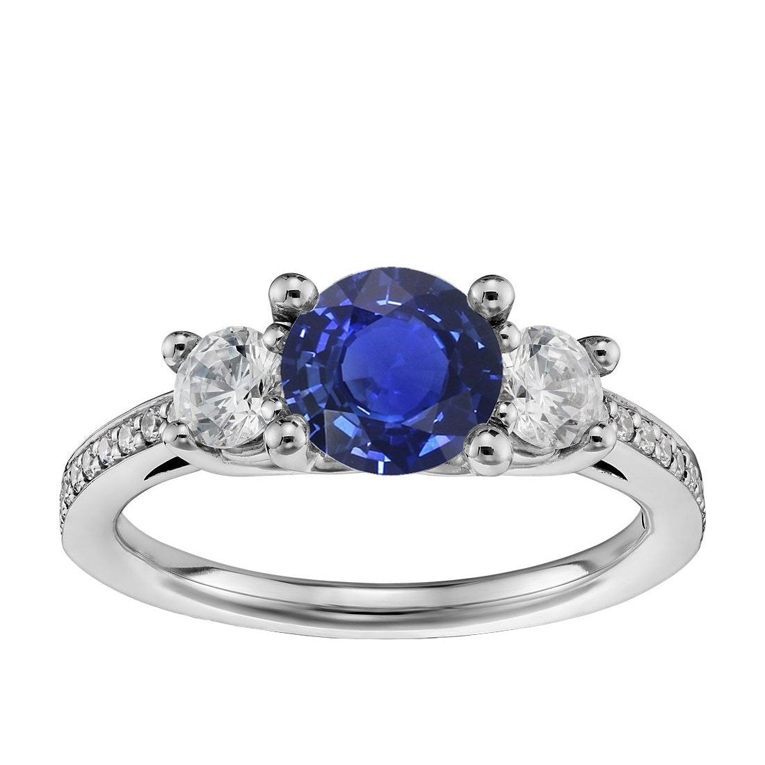 Srilanka Sapphire Diamond Round Cut Ring 3.50 Carats White Gold 14K - Gemstone Ring-harrychadent.ca