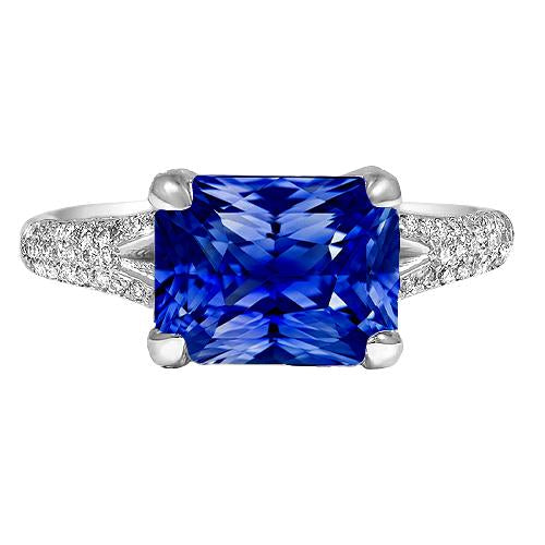 Srilanka Sapphire Gemstone Jewelry Radiant Split Shank Ring 4 Carats - Gemstone Ring-harrychadent.ca