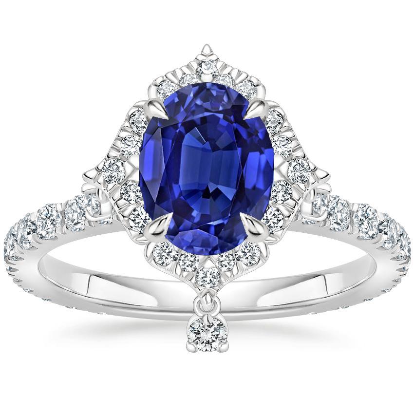 Srilanka Sapphire Halo Pear Cut Diamond Ring 6 Carats Pyramid Style - Gemstone Ring-harrychadent.ca