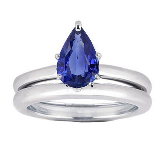 Srilanka Sapphire Solitaire Pear Wedding Ring Set 2 Carats - Gemstone Ring-harrychadent.ca