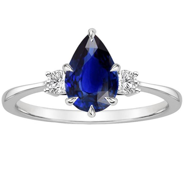 Three Stone Anniversary Ring Pear Blue Sapphire & Diamonds 3 Carats - Gemstone Ring-harrychadent.ca