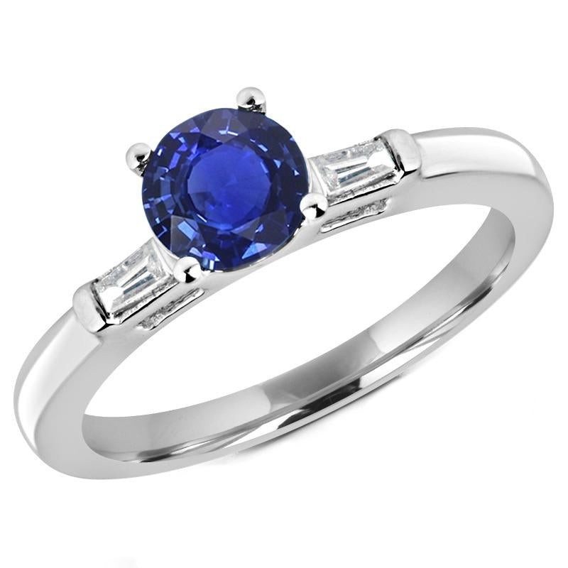 Three Stone Baguette Diamond & Round Blue Sapphire Ring 2.25 Carats - Gemstone Ring-harrychadent.ca