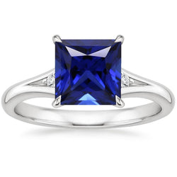 Three Stone Blue Sapphire and Natural Earth Mined Diamond 5.25 Carat Princess
