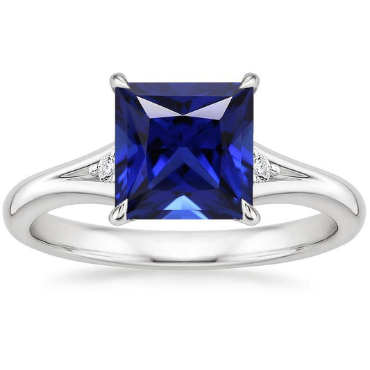 Three Stone Blue Sapphire and Diamond 5.25 Carat Princess - Gemstone Ring-harrychadent.ca