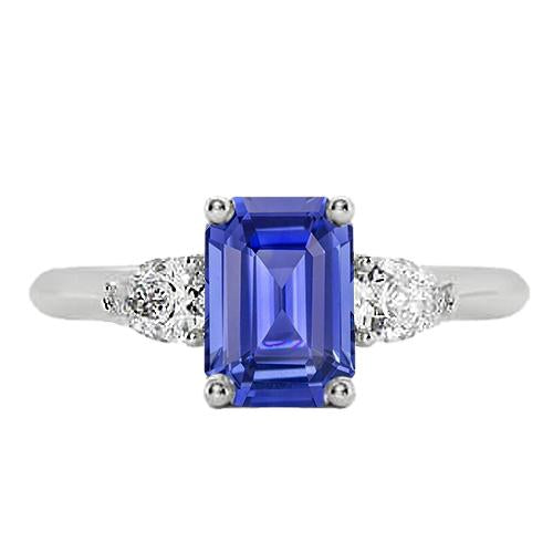 Three Stone Blue Sapphire Jewelry Ring Pear Diamonds 3.50 Carats - Gemstone Ring-harrychadent.ca