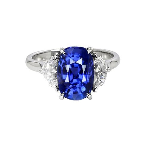 Three Stone Diamond & Blue Sapphire Engagement Ring 8 Carats Gold 14K - Gemstone Ring-harrychadent.ca