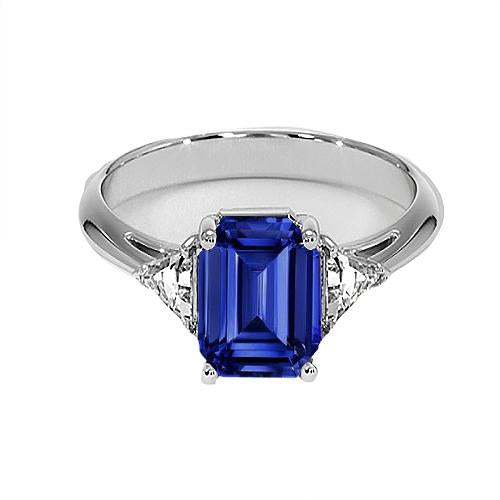 Three Stone Diamond & Emerald Sri Lankan Sapphire Ladies Ring 7 Carats - Gemstone Ring-harrychadent.ca