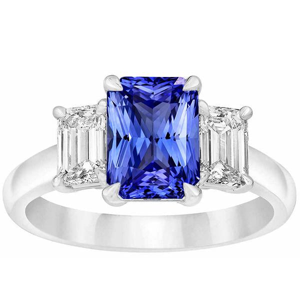 Three Stone Emerald Diamond & Ceylon Sapphire Ring 3 Carats Prong Set - Gemstone Ring-harrychadent.ca