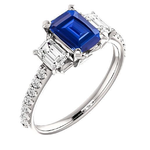 Three Stone Emerald Sapphire Ring With Accented Diamonds 3.50 Carats - Gemstone Ring-harrychadent.ca