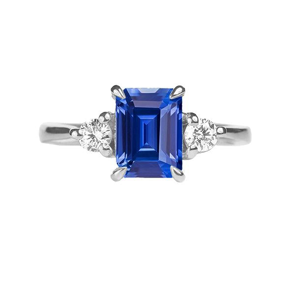 Three Stone Engagement Ring Emerald Sri Lankan Sapphire 2.50 Carats - Gemstone Ring-harrychadent.ca