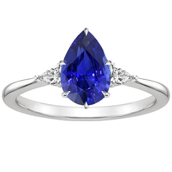 Three Stone Gemstone Ring Pear Ceylon Sapphire & Diamonds 4.25 Carats - Gemstone Ring-harrychadent.ca