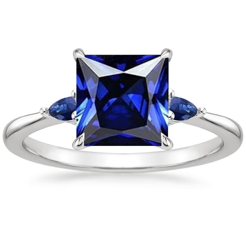 Three Stone Gemstone Ring Princess & Pear Ceylon Sapphires 5.25 Carats - Gemstone Ring-harrychadent.ca