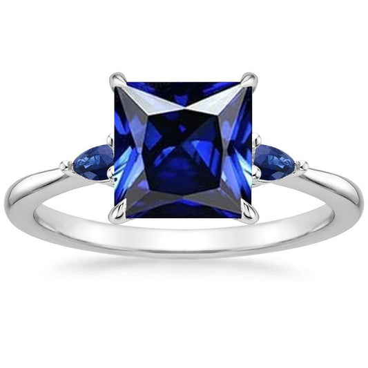 Three Stone Gemstone Ring Princess & Pear Ceylon Sapphires 5.25 Carats - Gemstone Ring-harrychadent.ca