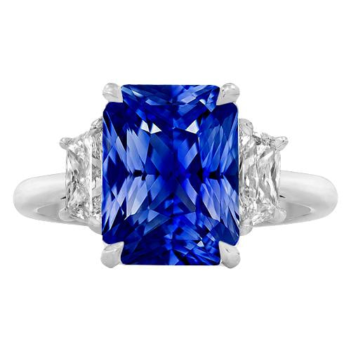 Three Stone Gemstone Sapphire Ring With Radiant Diamonds 3.50 Carats - Gemstone Ring-harrychadent.ca