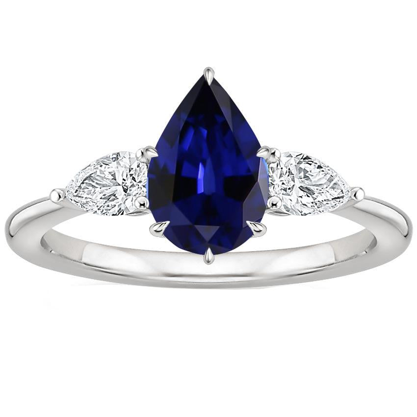 Three Stone Gold Pear Cut Ceylon Sapphire & Diamond Ring 6.75 Carats - Gemstone Ring-harrychadent.ca