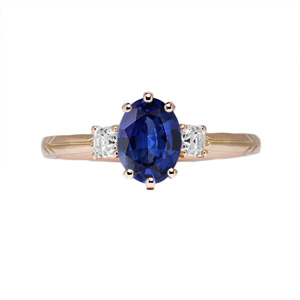 Three Stone Oval Blue Sapphire Ring & Diamonds 2.50 Carats - Gemstone Ring-harrychadent.ca