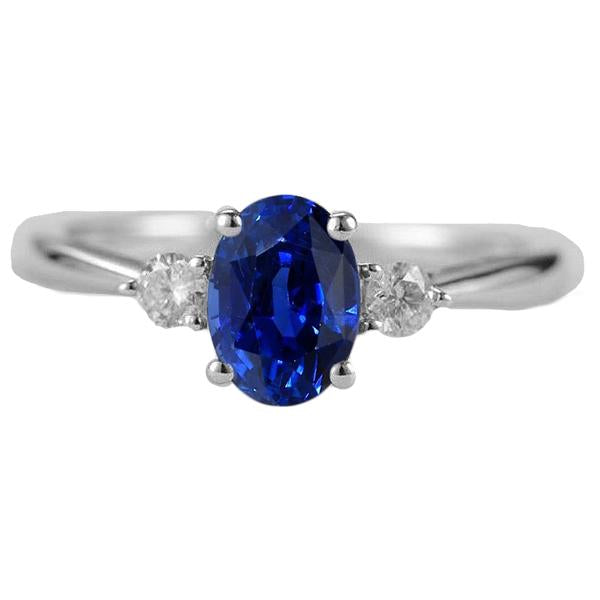 Three Stone Oval Ceylon Sapphire & Round Diamond Ring 2.50 Carats - Gemstone Ring-harrychadent.ca