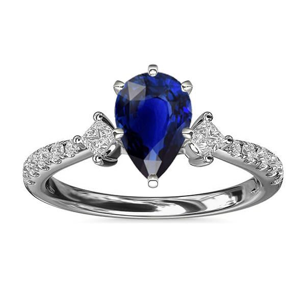 Three Stone Pear Ceylon Sapphire RIng With Diamond Accents 3 Carats - Gemstone Ring-harrychadent.ca