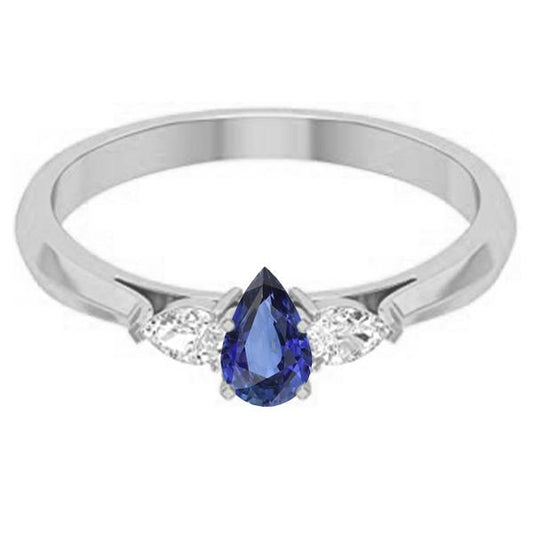 Three Stone Pear Sri Lankan Sapphire & Diamond Ring 1.25 Carats - Gemstone Ring-harrychadent.ca