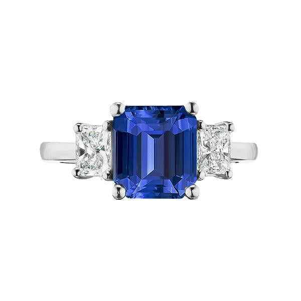 Three Stone Princess Diamond & Emerald Blue Sapphire Ring 2.50 Carats - Gemstone Ring-harrychadent.ca