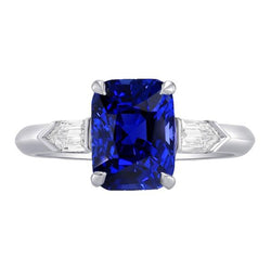 Three Stone Emerald Sapphire Ring 3.50 Carats Tapered Baguette Natural Earth Mined Diamond