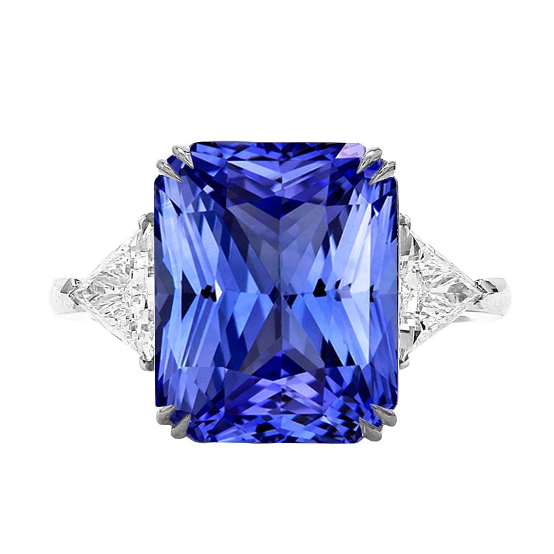 Three Stone Radiant Sapphire & Trillion Diamond Ring 5.50 Carats - Gemstone Ring-harrychadent.ca