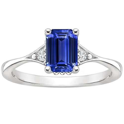 Three Stone Ring Emerald Sri Lankan Sapphire & Diamond 3.50 Carats - Gemstone Ring-harrychadent.ca