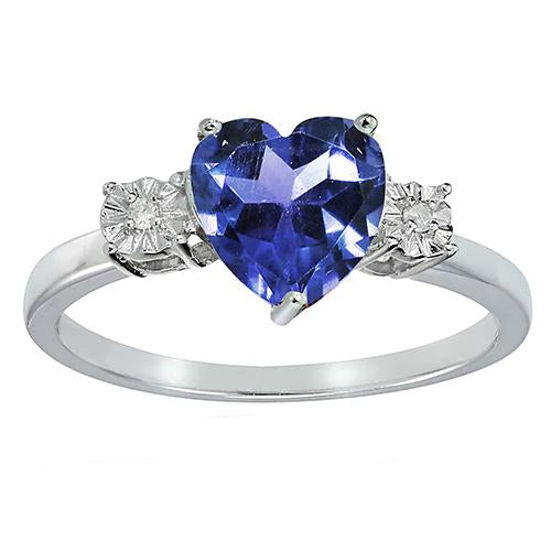 Three Stone Ring Heart Shape Blue Sapphire Round & Diamonds 8 Carats - Gemstone Ring-harrychadent.ca