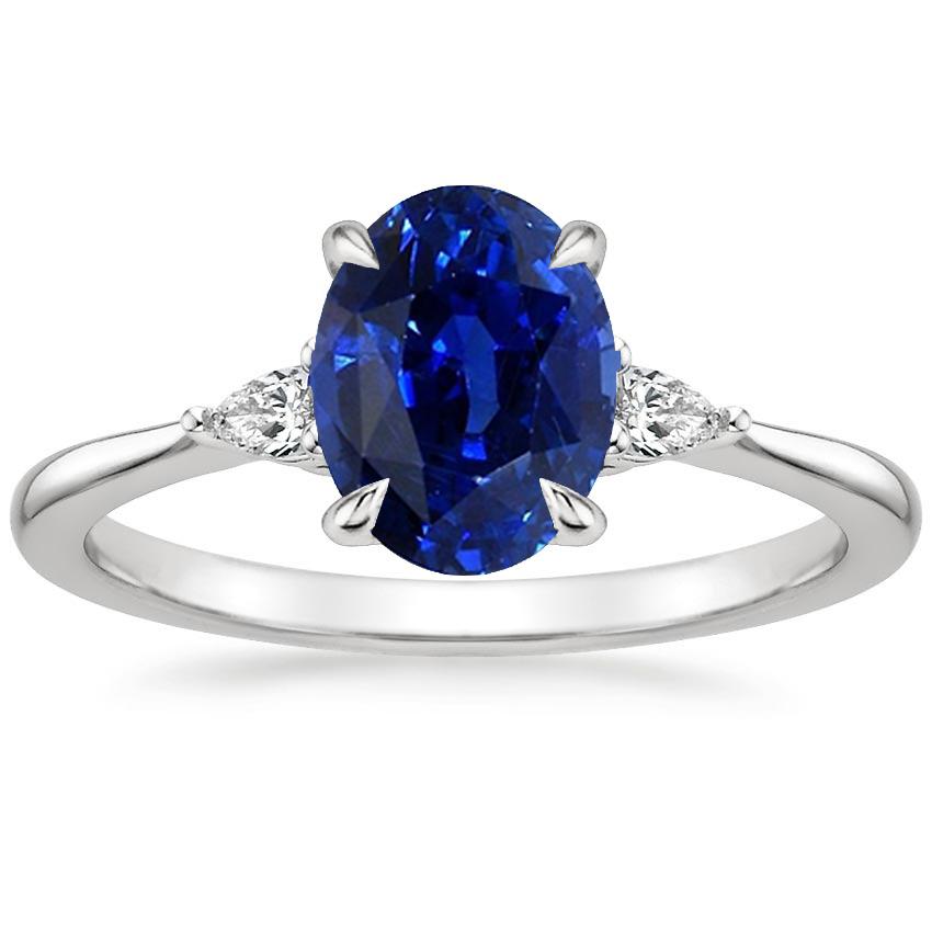 Three Stone Ring Oval Sri Lankan Sapphire & Pear Diamonds 2.50 Carats - Gemstone Ring-harrychadent.ca