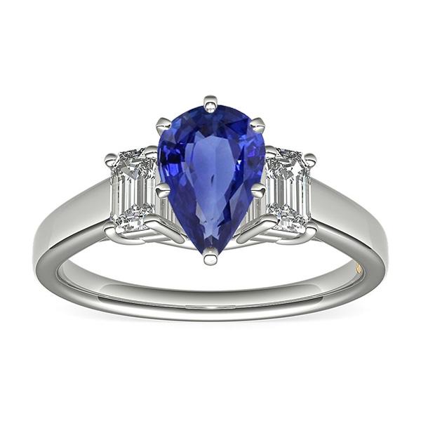 Three Stone Ring Pear SriLanka Sapphire 2 Carats & Emerald Diamonds - Gemstone Ring-harrychadent.ca