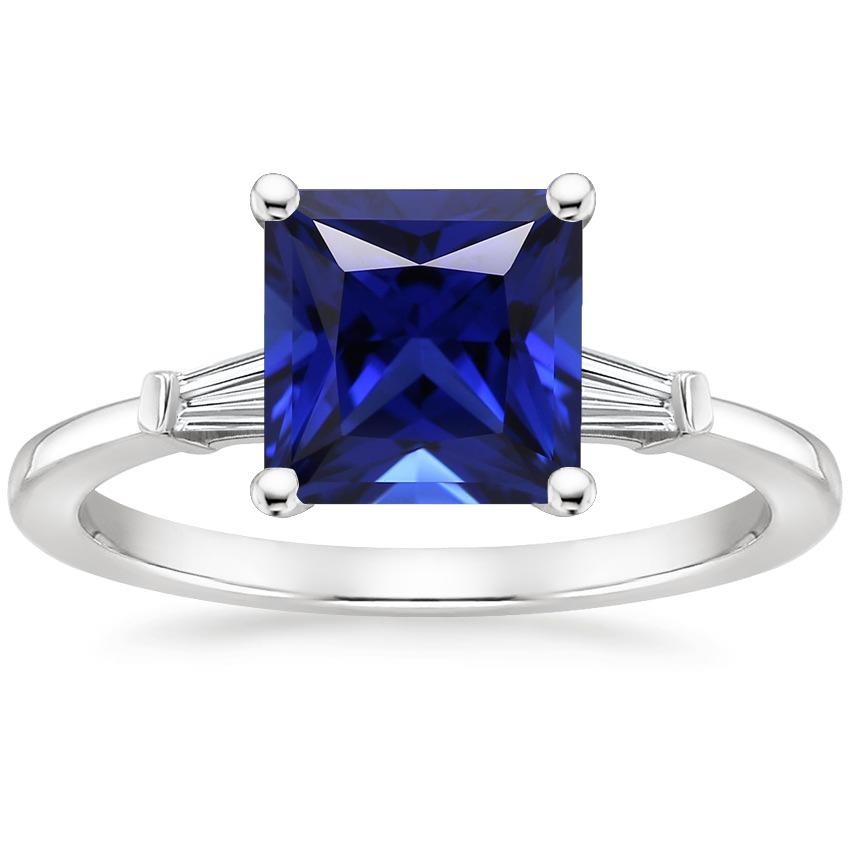 Three Stone Ring Princess Blue Sapphire & Baguette Diamonds 5.25 Carat - Gemstone Ring-harrychadent.ca