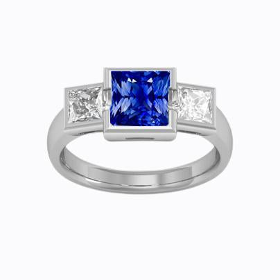 Three Stone Ring Princess Diamond & Ceylon Sapphire Jewelry 2 Carats - Gemstone Ring-harrychadent.ca