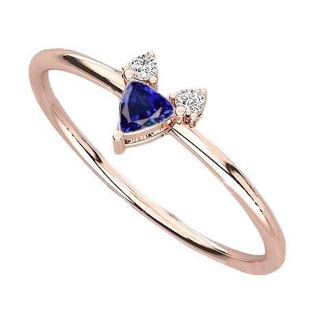 Three Stone Ring Trillion Blue Sapphire 0.75 Carats Rose Gold Jewelry - Gemstone Ring-harrychadent.ca