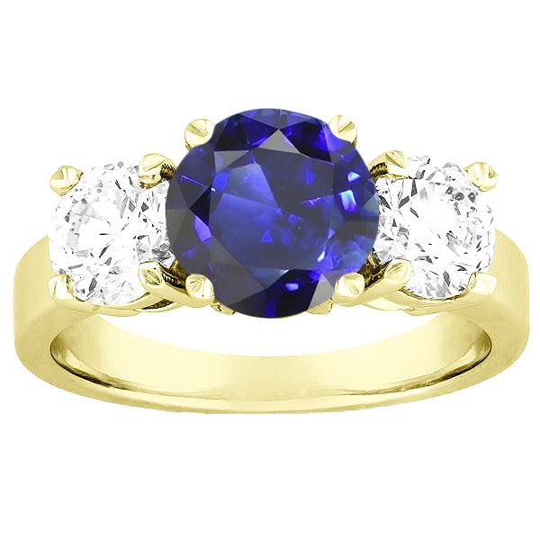 Three Stone Round Blue Sapphire & Diamond Ring 5 Carats Jewelry - Gemstone Ring-harrychadent.ca