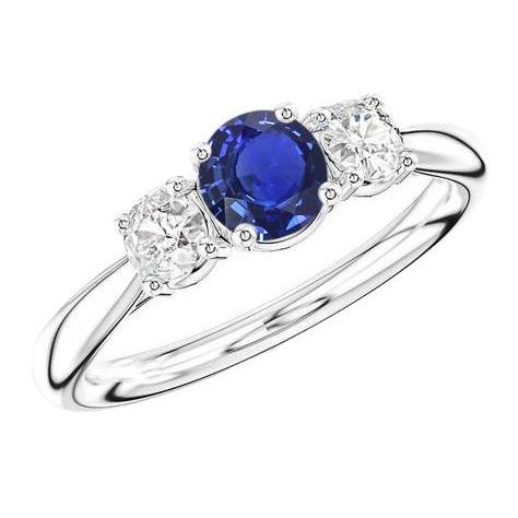 Three Stone Round Blue Sapphire & Diamond Ring Jewelry 1.50 Carats - Gemstone Ring-harrychadent.ca