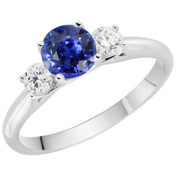 Three Stone Round Natural Earth Mined Diamond Engagement Ring Srilanka Sapphire 3 Carats