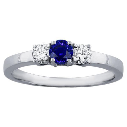 Three Stone Round Diamond Ring 1.50 Carats Ceylon Sapphire Gemstone - Gemstone Ring-harrychadent.ca