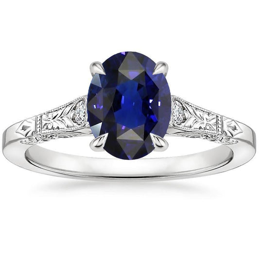 Three Stone Vintage Style Ring Oval Ceylon Sapphire 2.25 Carats - Gemstone Ring-harrychadent.ca