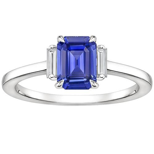 Three Stones Ring Emerald Blue Sapphire & Baguette Diamonds 4 Carats - Gemstone Ring-harrychadent.ca