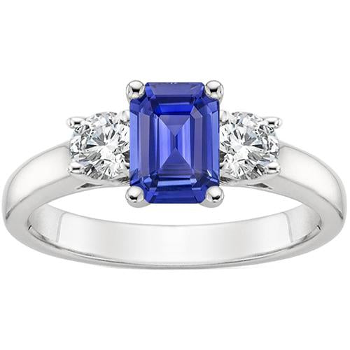 Three Stones Ring Emerald Sri Lankan Sapphire & Diamonds 3.50 Carats - Gemstone Ring-harrychadent.ca