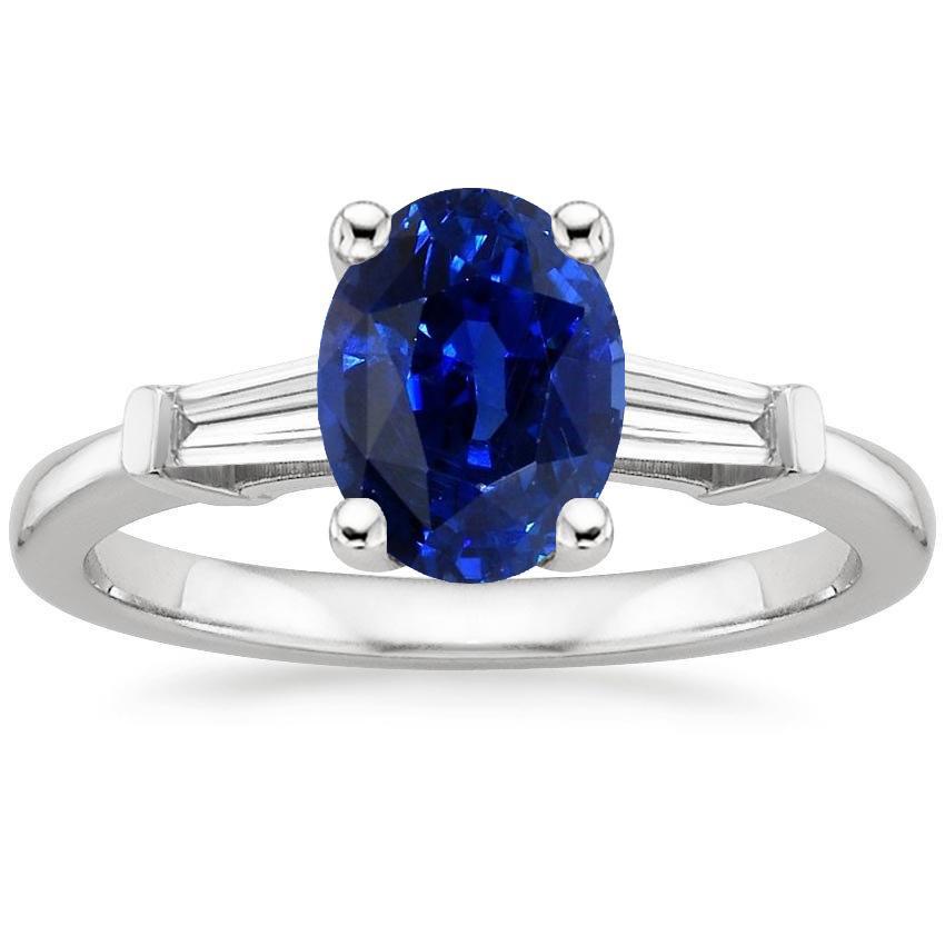 Three Stones Ring Oval Ceylon Sapphire & Baguette Diamonds 3 Carats - Gemstone Ring-harrychadent.ca