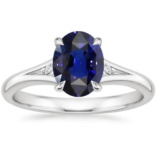 Three Stones Ring Oval Sri Lankan Sapphire 2.75 Carats Split Shank - Gemstone Ring-harrychadent.ca