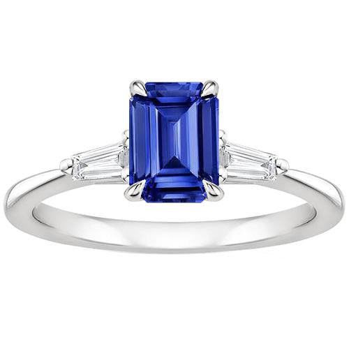 Three Stones Ring White Gold Ceylon Sapphire & Diamond 3.50 Carats - Gemstone Ring-harrychadent.ca