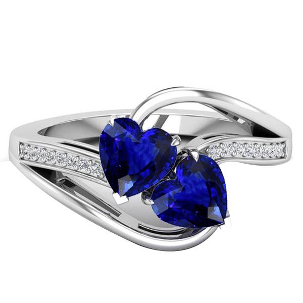 Toi et Moi 2 Stone Heart Blue Sapphire Round Diamond Ring 3.50 Carats - Gemstone Ring-harrychadent.ca