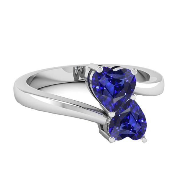 Toi et Moi Anniversary Ring Heart Cut Ceylon Sapphire 1.50 Carats Gold - Gemstone Ring-harrychadent.ca