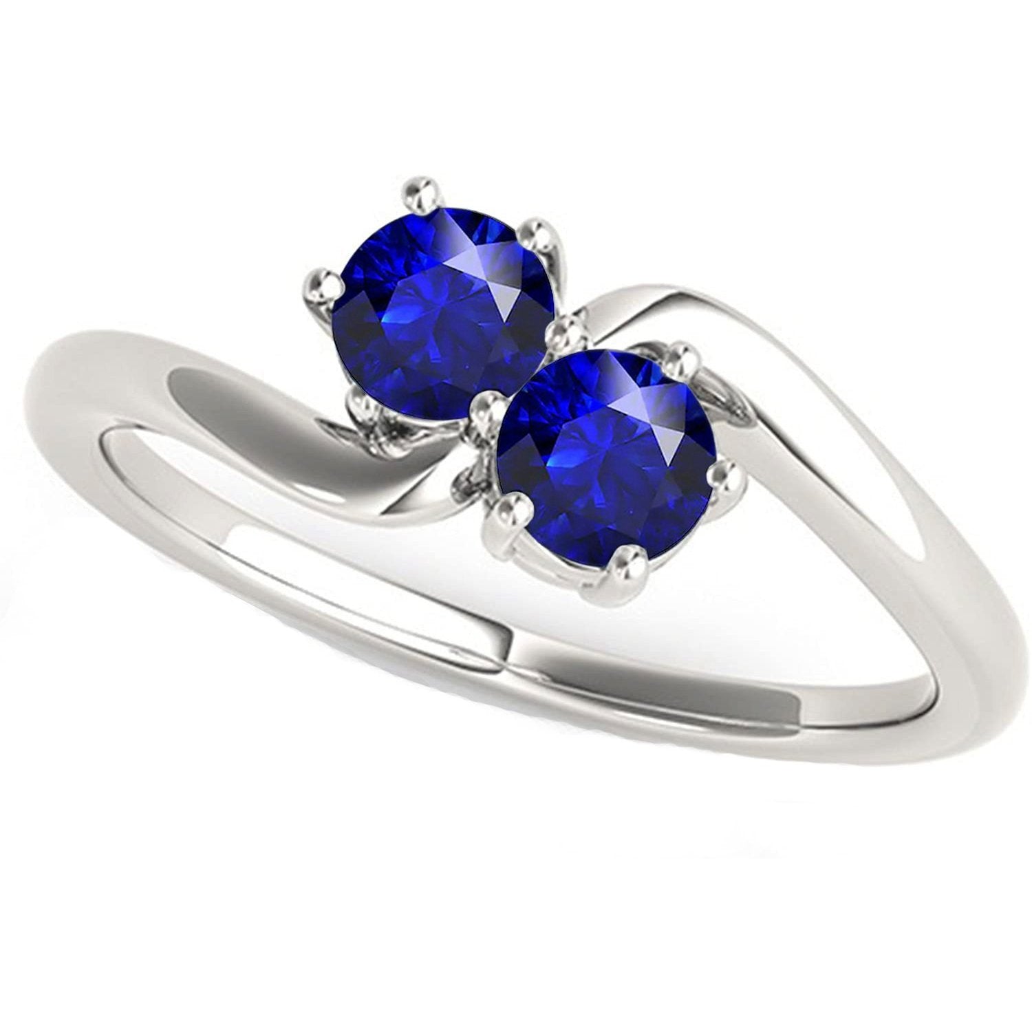 Toi et Moi Anniversary Ring Round Ceylon Sapphire 4 Carats Prong Set - Gemstone Ring-harrychadent.ca