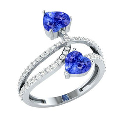 Toi et Moi Natural Earth Mined Diamond Heart Blue Sapphire Ring Twisted Shank 3.50 Carats
