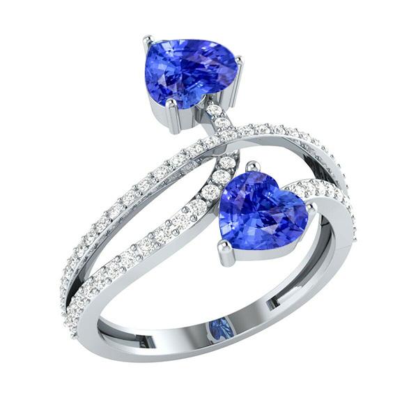 Toi et Moi Diamond Heart Blue Sapphire Ring Twisted Shank 3.50 Carats - Gemstone Ring-harrychadent.ca