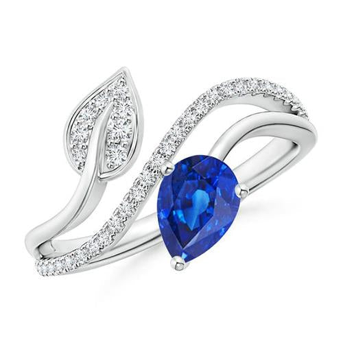 Toi et Moi Diamond Women’s Ring Pear Blue Sapphire 4 Carats Leaf Style - Gemstone Ring-harrychadent.ca